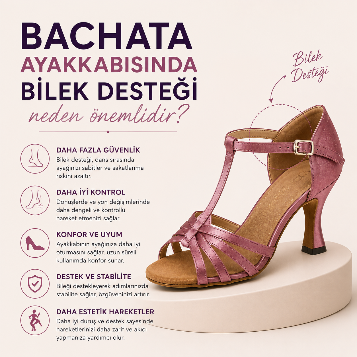Bachata ayakkabısında bilek desteği neden önemlidir?